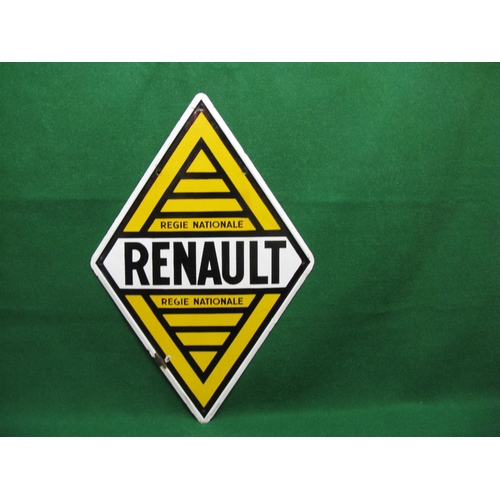 232 - Large double sided diamond shaped enamel sign for Renault Regie Nationale, black letters on a white ... 