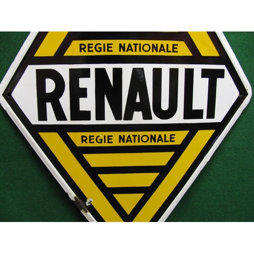 232 - Large double sided diamond shaped enamel sign for Renault Regie Nationale, black letters on a white ... 