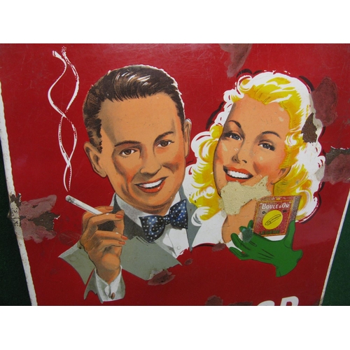 234 - Multi coloured Belgian enamel sign for Boule Dor featuring a happy couple of smokers - 21.5