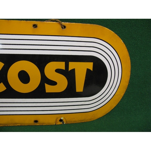 237 - Enamel sign for Atcost the farm building erector).  Orange letters on a black ground with white, bla... 