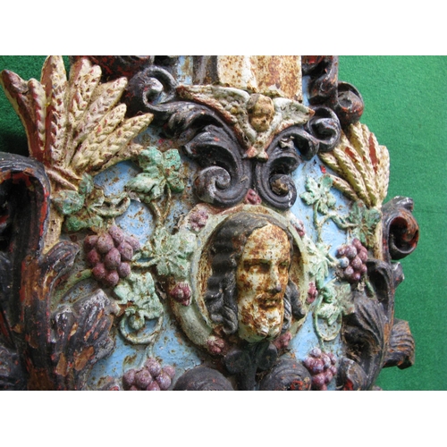 242 - Heavy cast iron religious plaque featuring Jesus, winged angel, Bible, sheaf of wheat, grapes and su... 