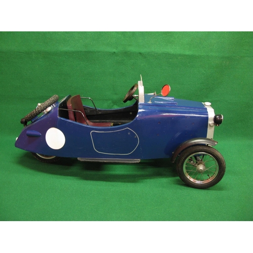 246 - Bespoke wood and metal chain driven three wheeled pedal car with adjustable seat, windscreen, spare ... 