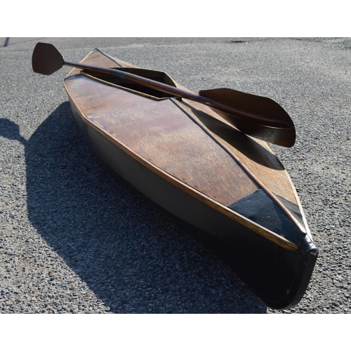 253 - Plywood and canvas canoe with wooden paddle - 134