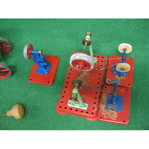 268 - Solid fuel Mamod steam tractor with steering column and funnel together with Mamod line shaft, grind... 