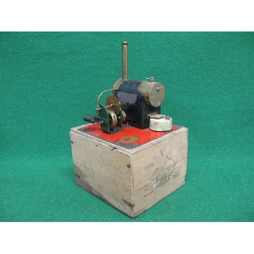 272 - Bowman Models twin cylinder stationary steam plant with burner and removable chimney, contained in i... 