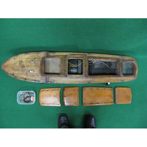 275 - Large wooden model of a motor cruiser with large electric motor, two propshafts but only one propell... 