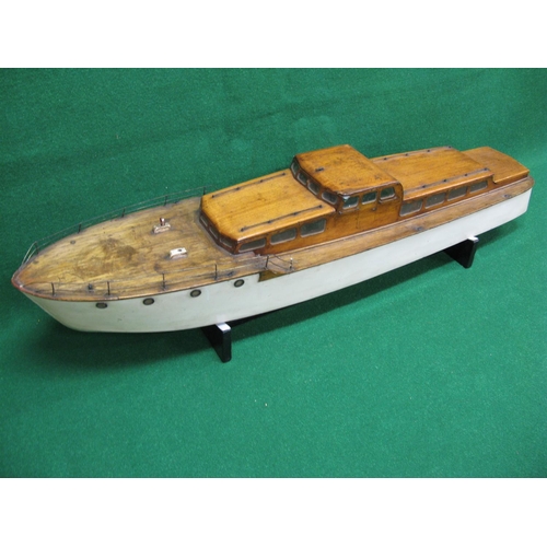 275 - Large wooden model of a motor cruiser with large electric motor, two propshafts but only one propell... 