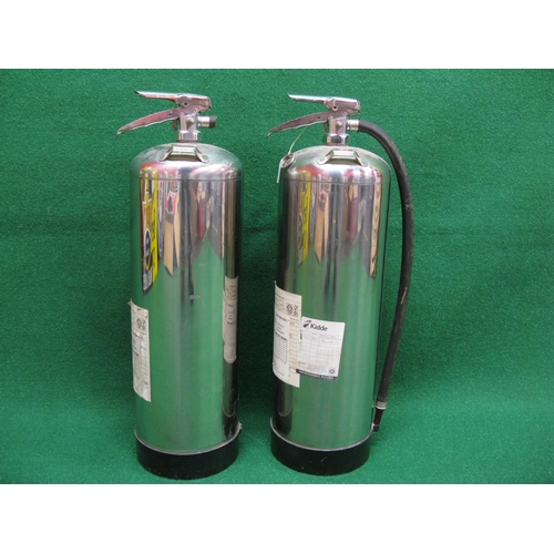 295 - Two 1987 Amerex chrome water fire extinguishers (for display purposes only)