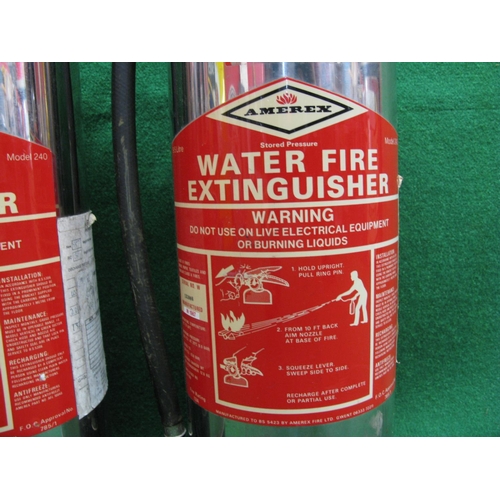 295 - Two 1987 Amerex chrome water fire extinguishers (for display purposes only)