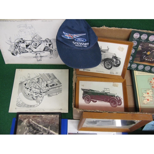 31 - Two boxes of mixed automobilia and ephemera to include: badges, books, black and white pictures, map... 