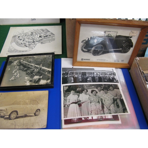 31 - Two boxes of mixed automobilia and ephemera to include: badges, books, black and white pictures, map... 