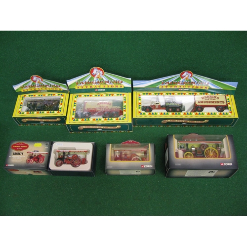 315 - Six boxed Corgi 1:50 vintage fairground vehicles to include: four for local (Sussex) Harris showmen