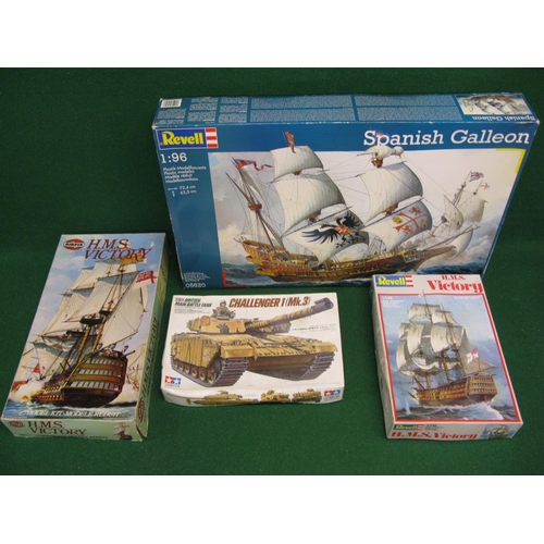 320 - Four large boxed plastic kits to comprise: Revell 1:96 scale Spanish Galleon and 1:146 HMS Victory (... 