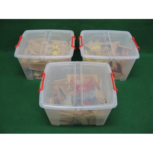 321 - Three large lidded storage boxes of Brio and Thomas The Tank Engine wood and plastic railway with ac... 