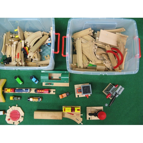 321 - Three large lidded storage boxes of Brio and Thomas The Tank Engine wood and plastic railway with ac... 