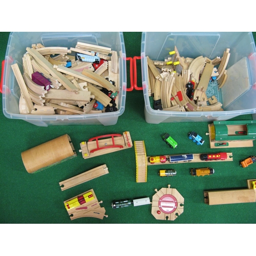 321 - Three large lidded storage boxes of Brio and Thomas The Tank Engine wood and plastic railway with ac... 