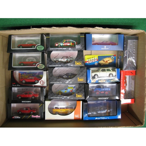 331 - Sixteen boxed 1:43 scale vehicles from Ixo, Autoart, Best, Maxicar, Minichamps, Corgi etc