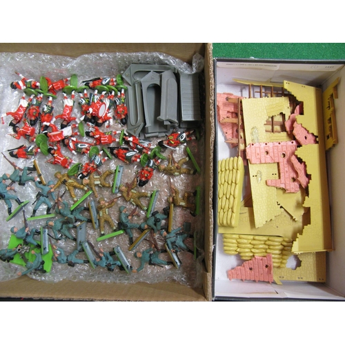 335 - Quantity of 1:32 scale plastic military figures and cowboys predominately by Airfix and Britains tog... 