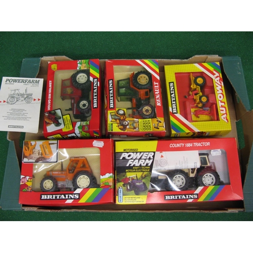 336 - Five boxed Britains items to comprise: Autoway Winget dumper, Renault 145-14, Fiat 90-90 and Volvo V... 