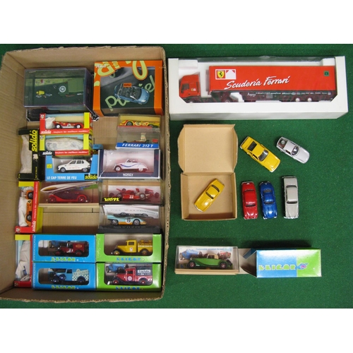 339 - Box of 1:43 scale model vehicles to comprise: nineteen boxed cars made by Solido (1970's), Verem, No... 