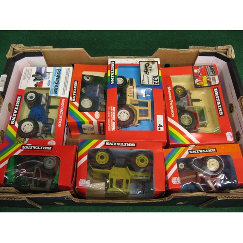 356 - Seven boxed Britains tractors to comprise: MF595, Mercedes-Benz 1500, Ford 7710, Fiat half track, MF... 