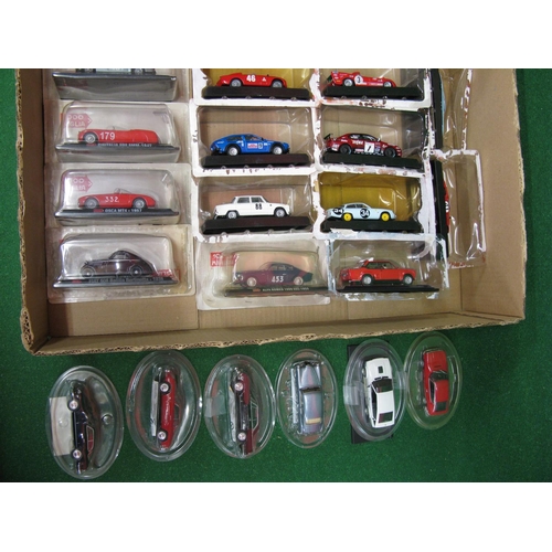 357 - Two boxes containing thirty five 1:43 scale boxed Alfa Romeo and other Italian cars from Hachette et... 