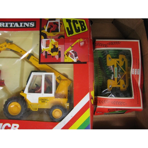 362 - Six boxed Britains items to comprise: JCB, Loadall 520, Autoway cement mixer, MF6140 and disc harrow... 