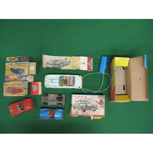 371 - Loft find tin plate clockwork or battery powered cars together with partial boxes for Condor (German... 