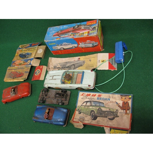 371 - Loft find tin plate clockwork or battery powered cars together with partial boxes for Condor (German... 