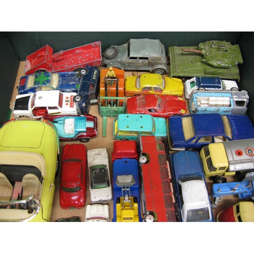 372 - Box of playworn Dinky, Corgi, Britains, Budgie, Airax and Burago diecast and plastic vehicles