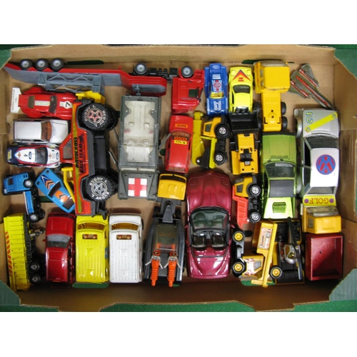 374 - Box of loose playworn model vehicles by Buddy, Autoart, Mattel, Siku, Hot Wheels, Politzi etc