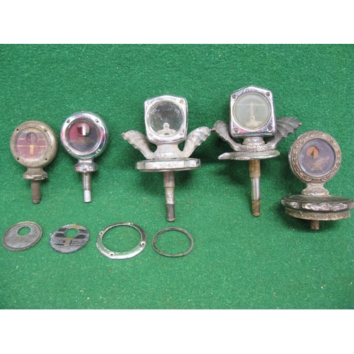 38 - Three Boyce Motometer and two Wilmot-Breeden Calormeter radiator top indicators (for restoration) to... 