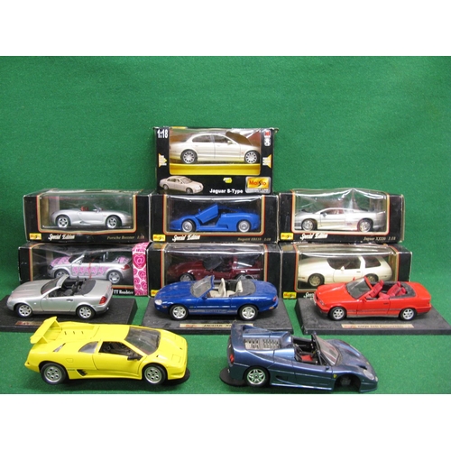 383 - Ten 1:18 scale Maisto diecast model cars, seven are in rough boxes including the Assembly Line Kit o... 