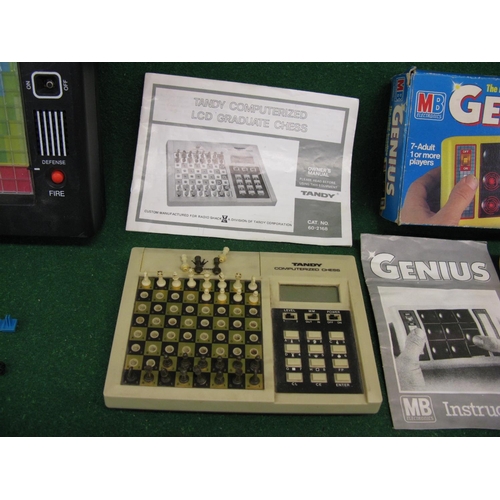 413 - Group of four electronic games to comprise: Mattel Electronics Brain Baffler complete with box and i... 