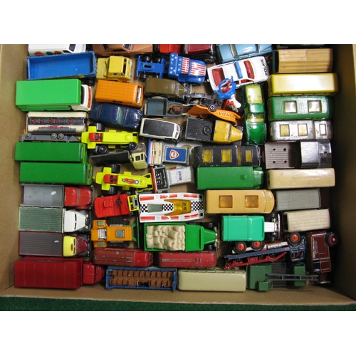 415 - Two boxes of approx 100 smaller loose diecast model vehicles from various manufacturers