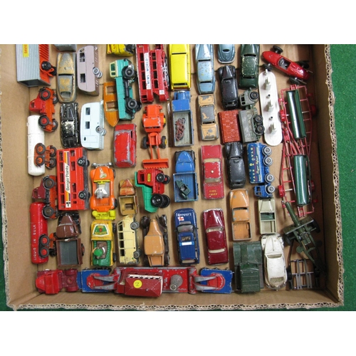 424 - Box of approx sixty five smaller playworn diecast model vehicles by Lesney, Dublo-Dinky together wit... 