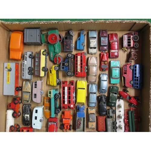 424 - Box of approx sixty five smaller playworn diecast model vehicles by Lesney, Dublo-Dinky together wit... 