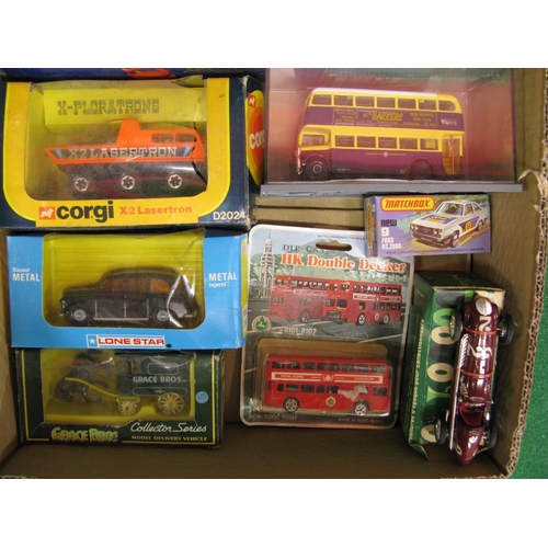 425 - Box of boxed model vehicles from Corgi, Matchbox, Rio, Burago etc including a 1979 Corgi and two Las... 