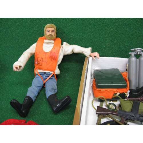 431 - Made in England Palitoy Action Man with several outfits, footwear, arms and parachute