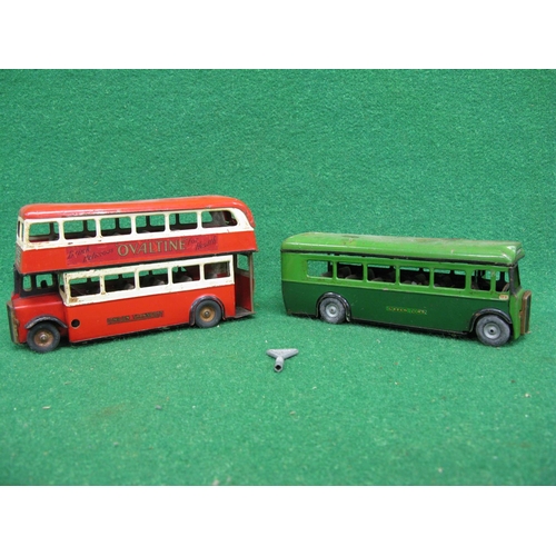 446 - Two 1940's/1950's unboxed loft find Minic tinplate clockwork buses to comprise: single deck Greenlin... 