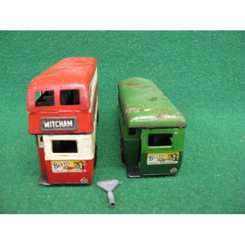 446 - Two 1940's/1950's unboxed loft find Minic tinplate clockwork buses to comprise: single deck Greenlin... 