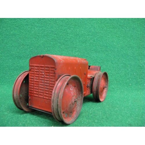 448 - Clockwork tinplate Triang Tractor No. 2 in red, playworn but working