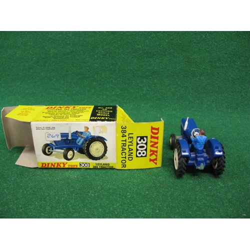 455 - Boxed 1970's Dinky 308 Leyland 384 tractor in dark blue with light blue driver