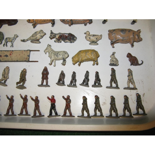 457 - Tray of cast metal farm animals, accessories including beehive and window frames together with a qua... 