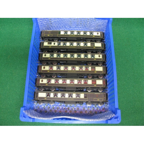 465 - Six loose Hornby OO scale Pullman cars with interior lights to comprise: 62, 63, 66, 169, Rosemary (... 