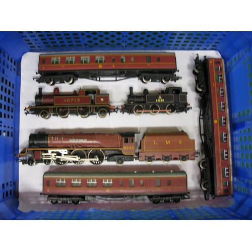 470 - Two boxes of playworn Triang, Hornby, Lima and Bachmann OO rolling stock to include: 0-4-0T Polly, t... 