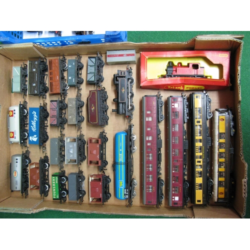 470 - Two boxes of playworn Triang, Hornby, Lima and Bachmann OO rolling stock to include: 0-4-0T Polly, t... 