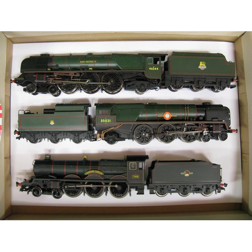 482 - Three loose, used, Hornby OO scale BR green tender steam locomotives to comprise: Coronation 4-6-2 N... 