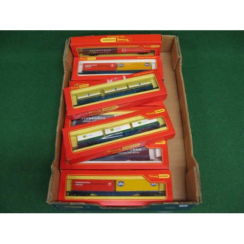 504 - Eight 1960's/1970's boxed Triang/Hornby OO scale bogie container wagons with containers for Pickford... 