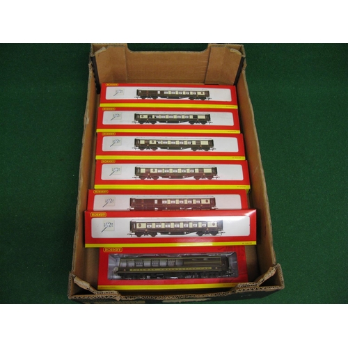 530 - Six boxed Hornby OO scale Pullman cars with lights, all playworn together with an R4437 Pullman obse... 